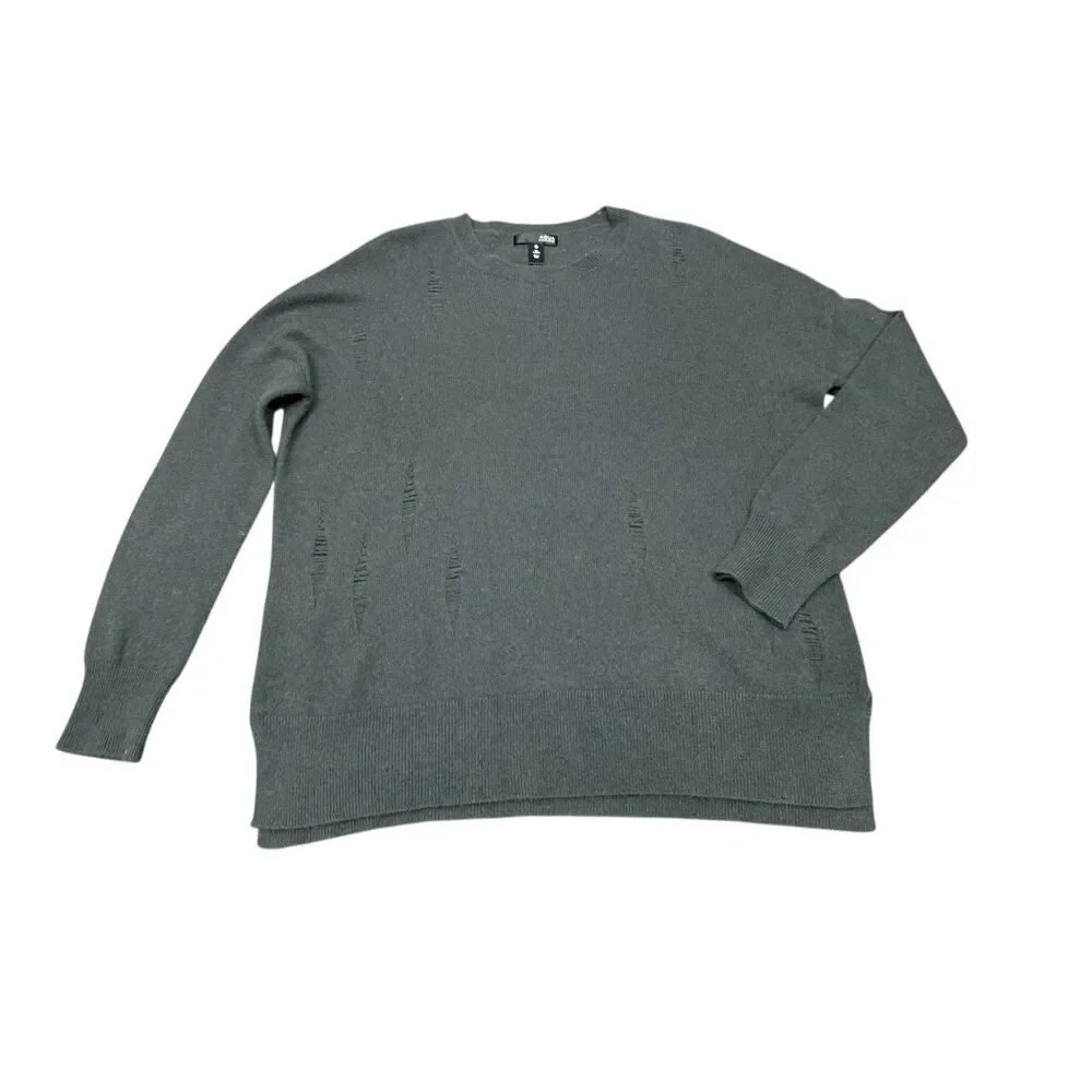 AQUA 100% Cashmere Distressed Sweater XS Green Slouchy Pullover Soft Knit - Picture 2 of 11